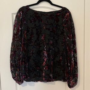 Loft velvet flower accent puff sleeve blouse